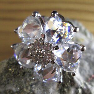 Flower with Heart shaped petals CZ Cocktail ring